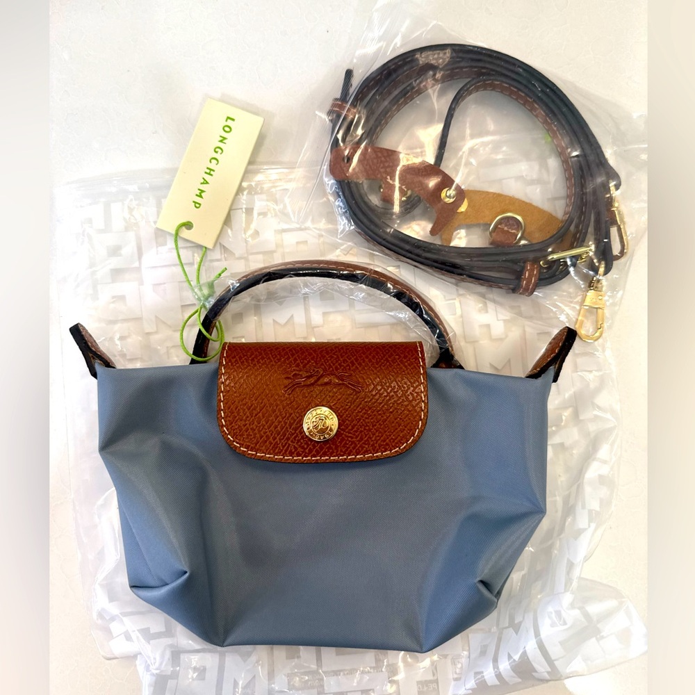 Longchamp Blue and Brown Mini Handbag
